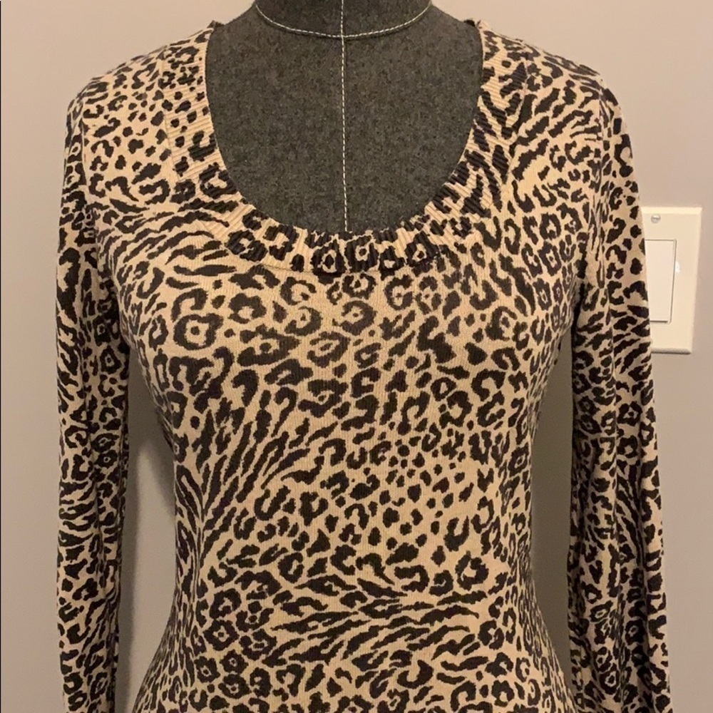 Jacob Leopard Print Dress Small Long Sleeve Crew Neck Animal Bodycon Mini Brown - Picture 7 of 10